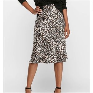 Express x Rocky Barnes Leopard Print Midi Skirt